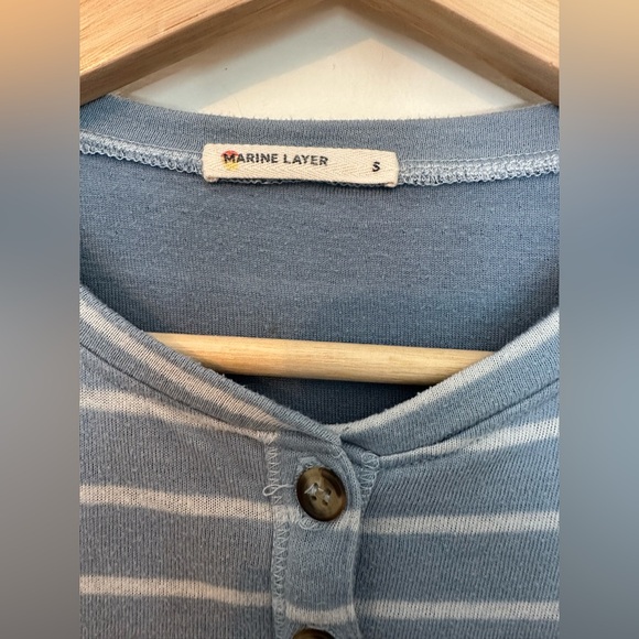 Marine Layer Double Knit Henley Long Sleeve Top in Light Blue/White Stripe Small - Picture 7 of 13